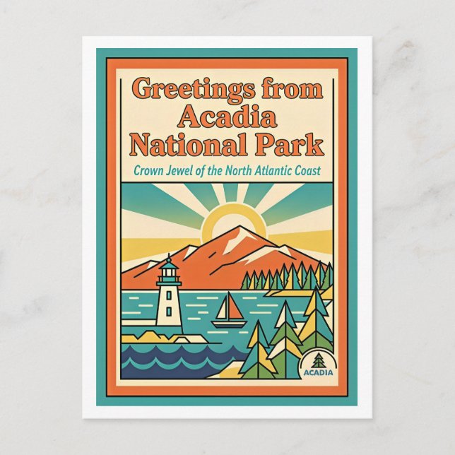MAINE Acadia National Park Retro Vykort (Framsida)