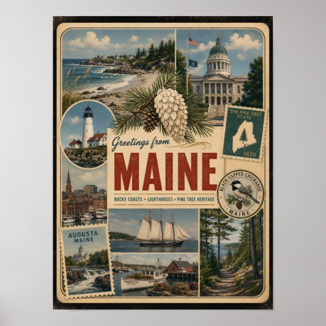 Maine Äkta Vintage Stil Poster (Framsidan)