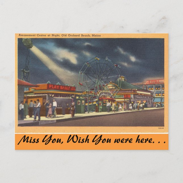 Maine, Amusements, Old Orchard Beach, Nattvy Vykort (Framsida)