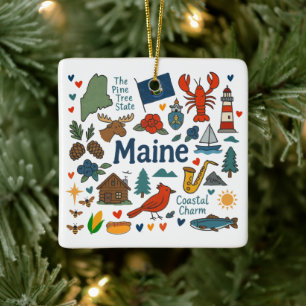 Maine Anpassad Familjeresa Jul Julgransprydnad Keramik