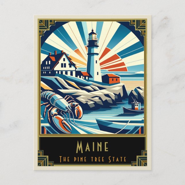 Maine | Art Deco Vykort (Framsida)