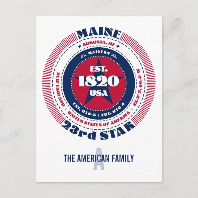 Maine, Augusta, ME, Patriotic, Monogram Vykort (Framsida)