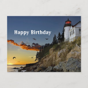 Maine Bass Harbor Lighthouse Foto Födelsedag Vykort