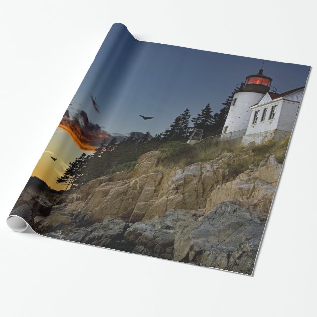 Maine Bass Harbour Lighthouse Photo Presentpapper (Utrullad)