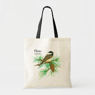 Maine Bird Chickadee White Pinecone Tassel Tygkasse