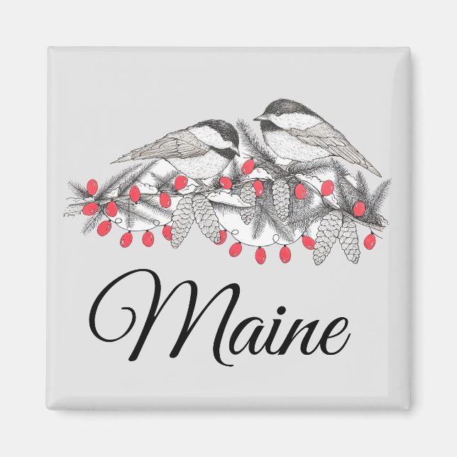 Maine Chickadee Bird Winter jul Helgdag Snö Magnet (Framsidan)