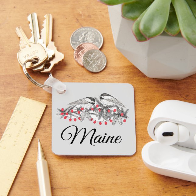 Maine Chickadee Bird Winter jul Helgdag Snö Nyckelring (Skrivbord)