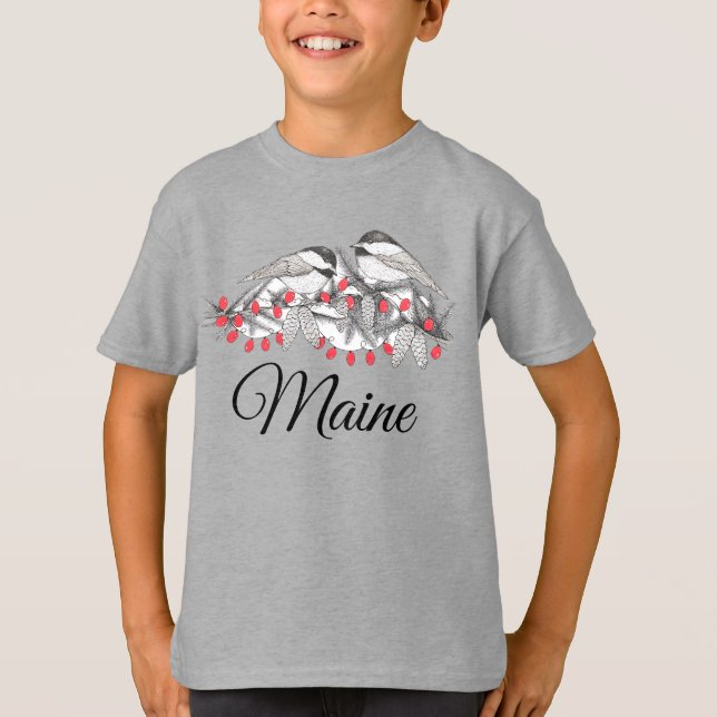 Maine Chickadee Bird Winter jul Helgdag Snö T Shirt (Framsida)