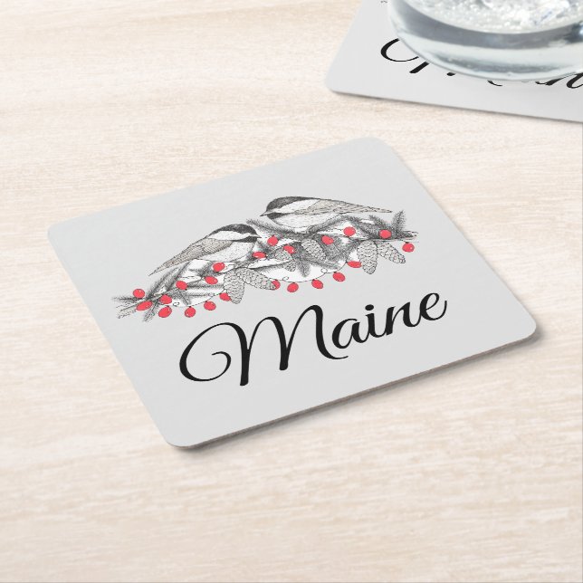 Maine Chickadee Bird Winter jul Helgdag Snö Underlägg Papper Kvadrat (Vinklad)