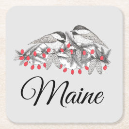 Maine Chickadee Bird Winter jul Helgdag Snö Underlägg Papper Kvadrat