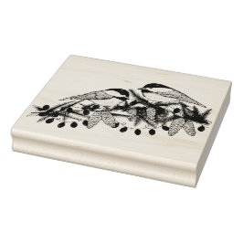 Maine Chickadee Birds Gräs Gren Snö jul Stämpel