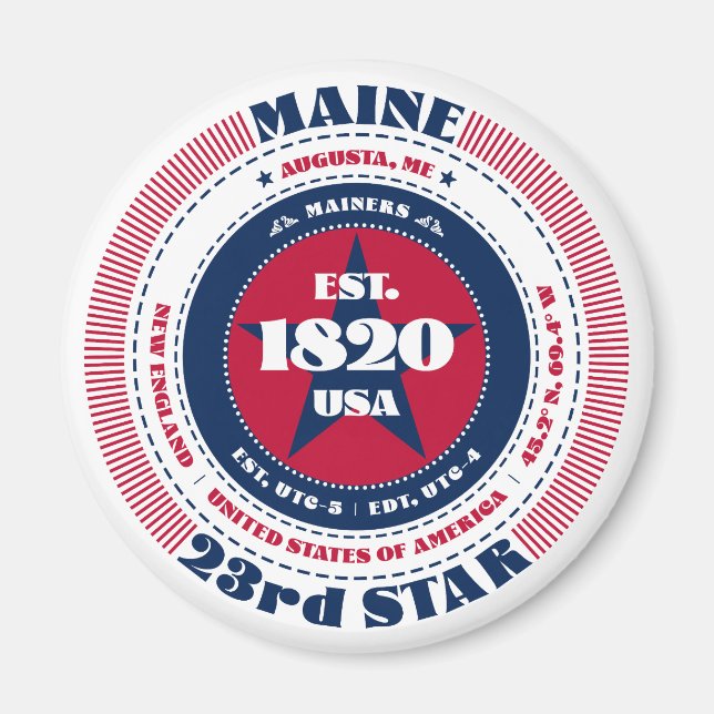 Maine Circle Typography Souvenir Magnet (Framsidan)