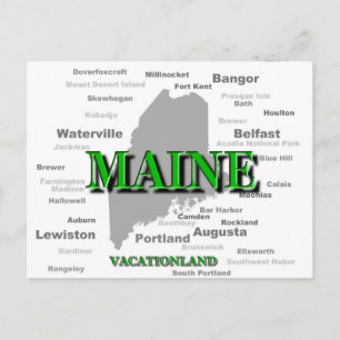 Maine Cities och Städer State Pride Karta Vykort
