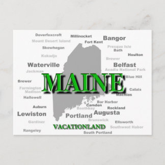 Maine Cities och Städer State Pride Karta Vykort