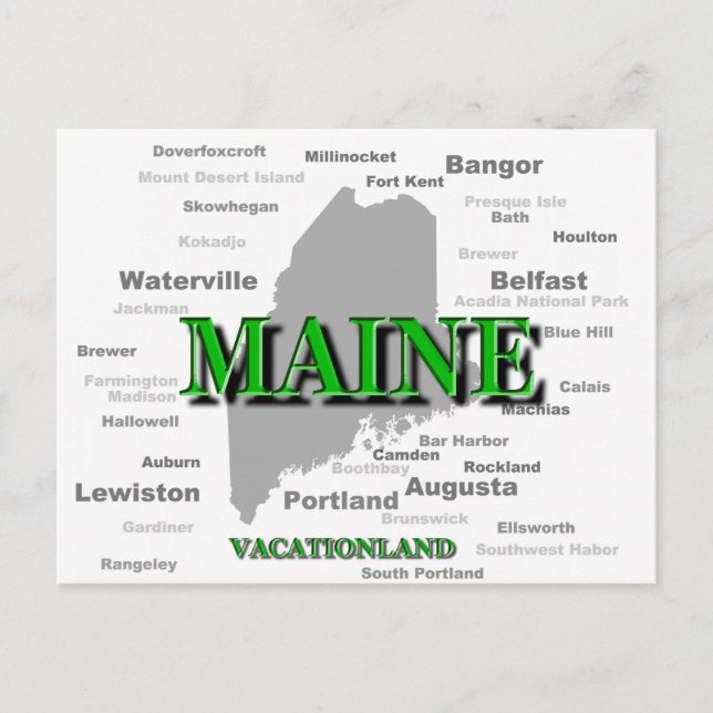 Maine Cities och Städer State Pride Karta Vykort (Framsida)