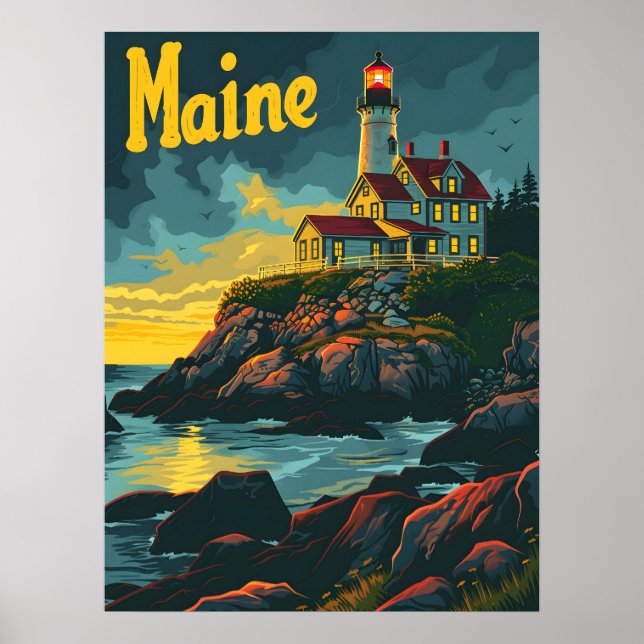 Maine Coastal Beacon: Lighthouse Majesty Poster (Framsidan)