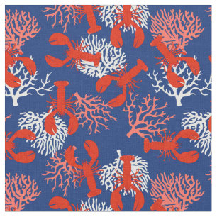 Maine Coastal Lobsters Rött vitt blått Patterned Tyg