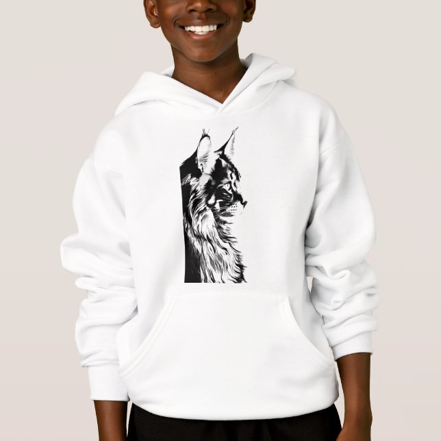 Maine Coon Boy's Pullover White Hoodie Kids' T Shirt (Framsida)