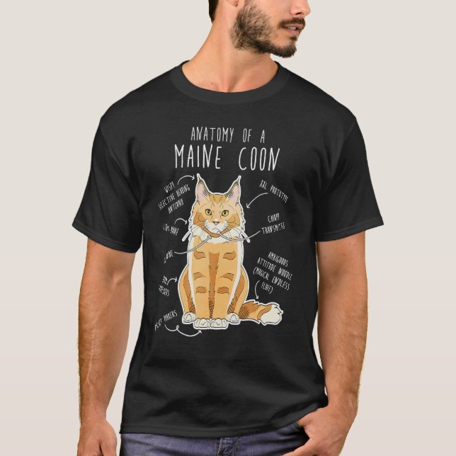 Maine Coon Cat Anatomy Cute Pet Cat Mamma Cat Papp T Shirt (Framsida)