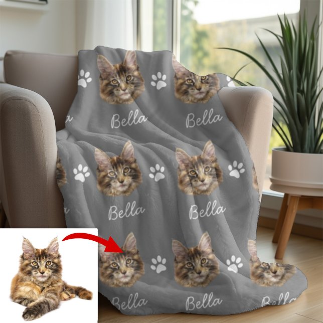 Maine Coon Cat, Anpassningsbar Pet grått Fleecefilt (Skapare uppladdad)