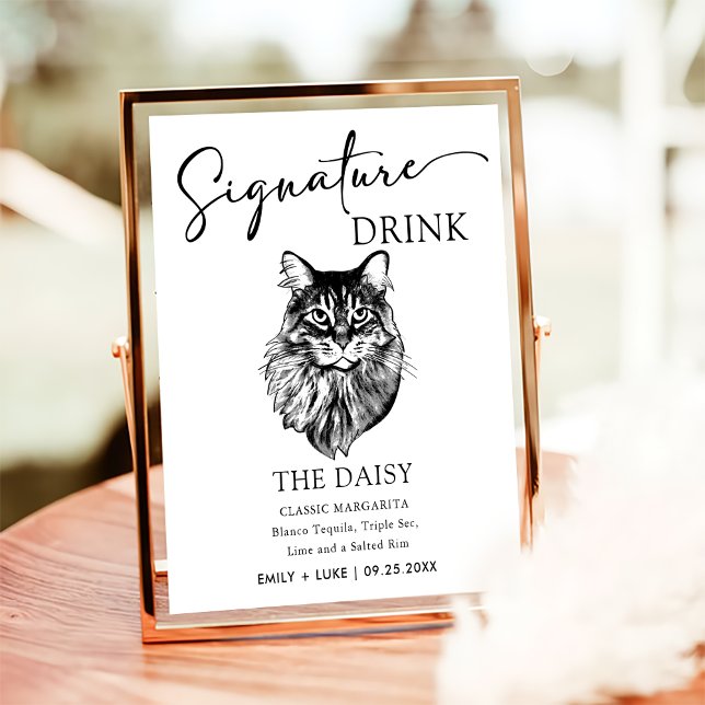 Maine Coon Cat Bröllop Namnteckning Drink-tecken Poster (Skapare uppladdad)