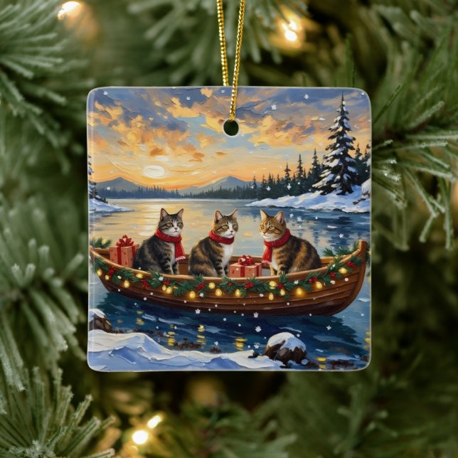 Maine Coon Cat Christmas Boat Holiday Julgransprydnad Keramik (Träd)