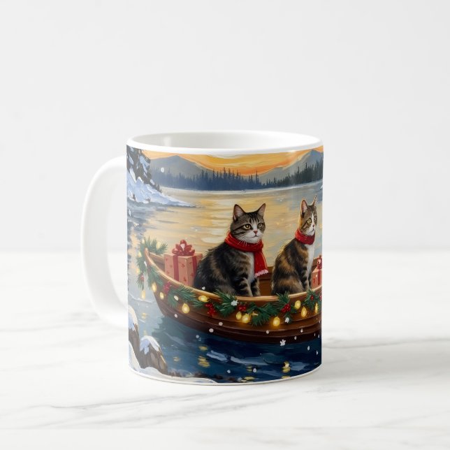 Maine Coon Cat Christmas Boat Holiday Kaffemugg (Framsida vänster)