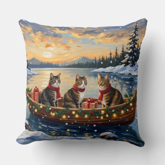 Maine Coon Cat Christmas Boat Holiday Kudde (Framsida)