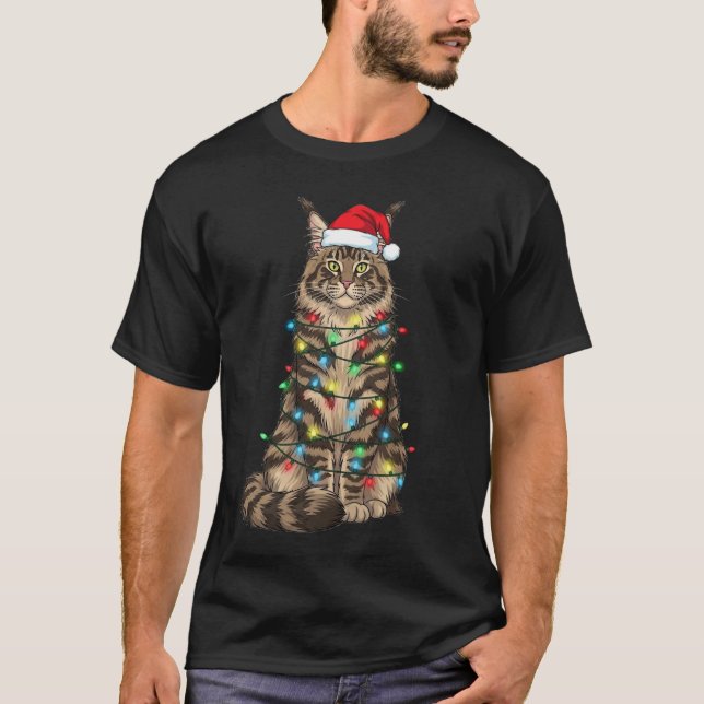 Maine Coon Cat Christmas Santa Lover T Shirt (Framsida)