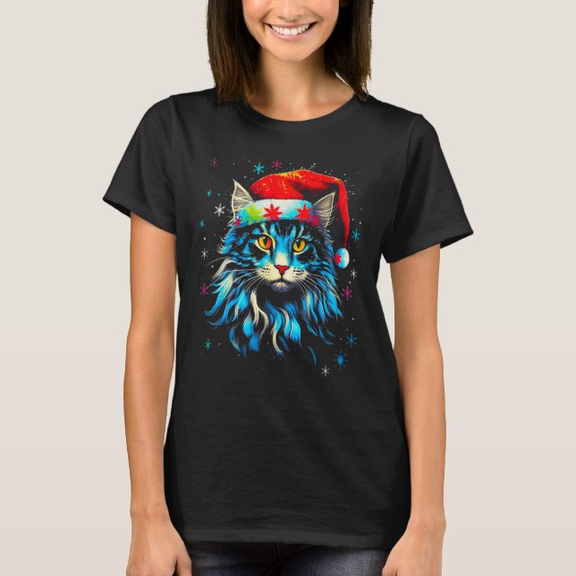 Maine Coon Cat Christmas T Shirt (Framsida)