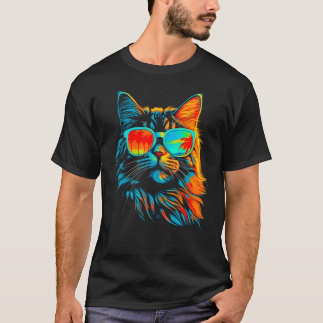 Maine Coon Cat Cool Summer T Shirt (Framsida)