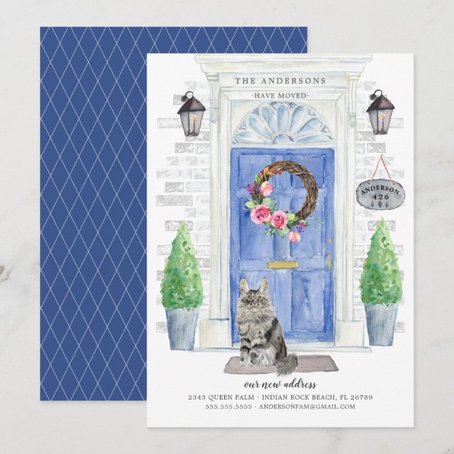Maine Coon Cat Door Flytta Announcement Inbjudningar (Fram/baksida)