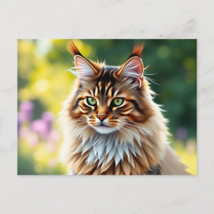 Maine Coon Cat Fluffy in Nature Vykort