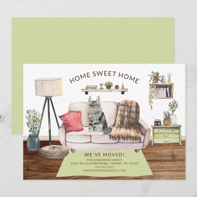 Maine Coon Cat Flytta Announcement Inbjudningar (Fram/baksida)