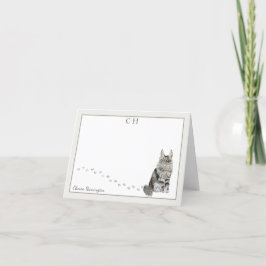 Maine Coon Cat Grått Gräns Monogram Namn Folat Tack Kort