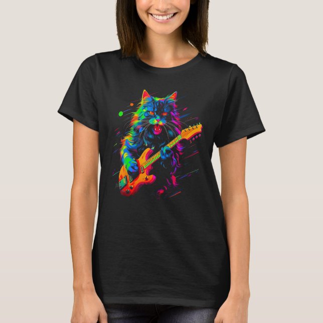 Maine Coon Cat Guitar 1 T Shirt (Framsida)