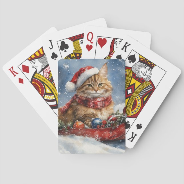 Maine Coon Cat i Sledge Låt det snöa jul Casinokort (Baksidan)