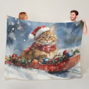 Maine Coon Cat i Sledge Låt det snöa jul Fleecefilt