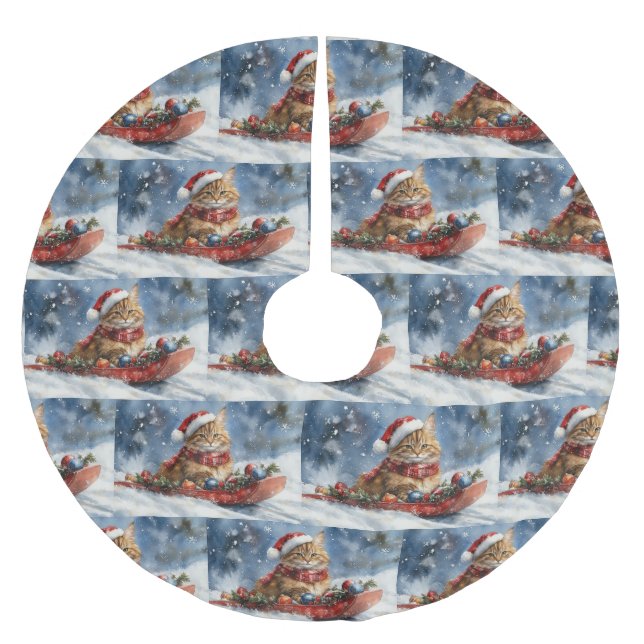 Maine Coon Cat i Sledge Låt det snöa jul Julgransmatta Borstad Polyester (Framsidan)