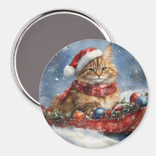 Maine Coon Cat i Sledge Låt det snöa jul Magnet