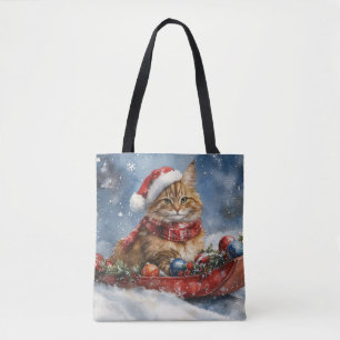 Maine Coon Cat i Sledge Låt det snöa jul Tygkasse