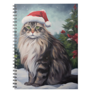 Maine Coon Cat i Snö-julen Anteckningsbok
