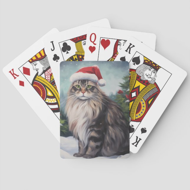 Maine Coon Cat i Snö-julen Casinokort (Baksidan)