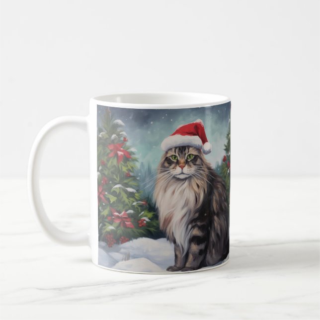 Maine Coon Cat i Snö-julen Kaffemugg (Vänster)