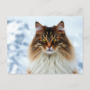 Maine Coon Cat i Snowy Wilderness Porträtt Vykort