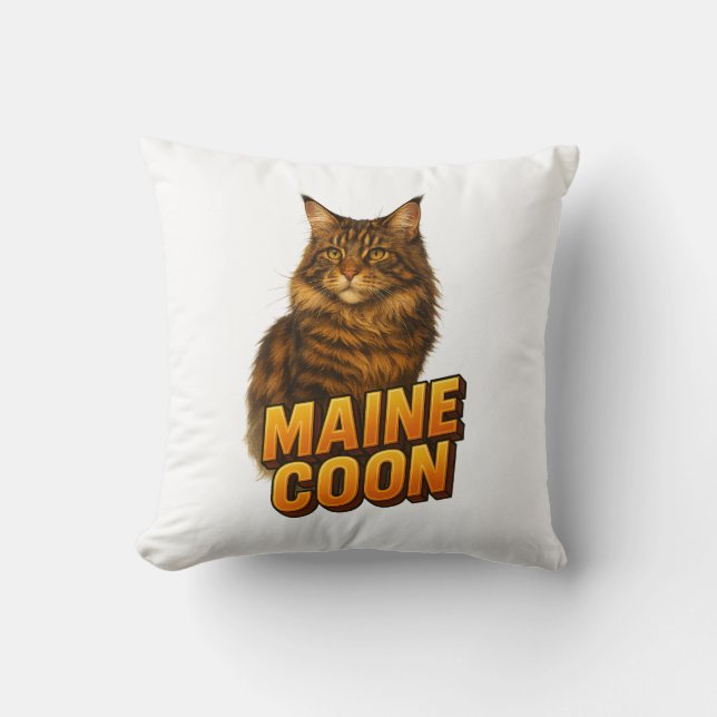 Maine Coon Cat Illustration Kudde (Framsida)