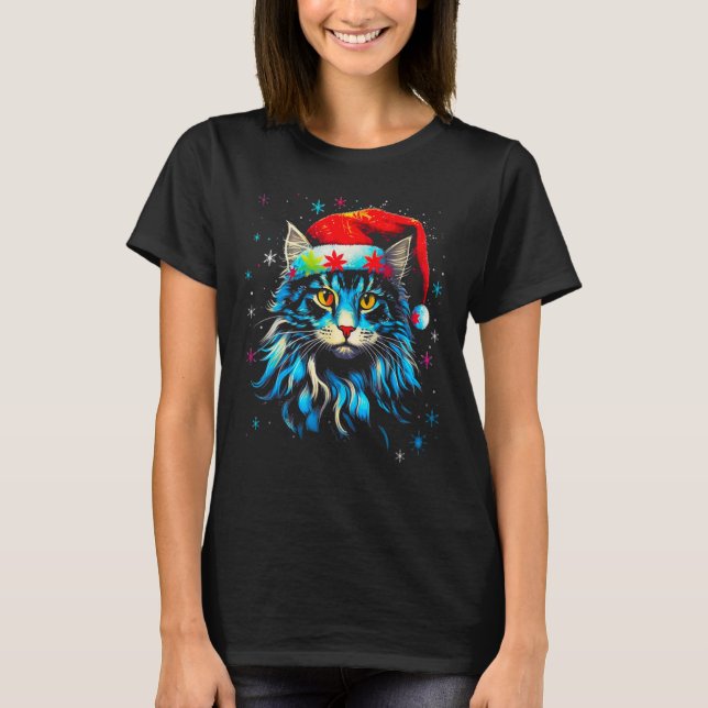 Maine Coon Cat jul T Shirt (Framsida)