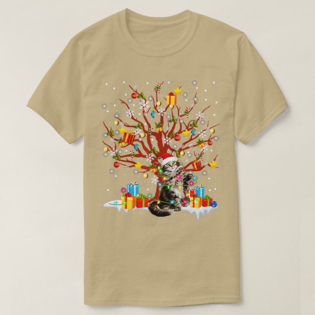 Maine Coon Cat Julgran Ljus Ornament Deco T Shirt (Design framsida)
