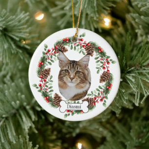 maine coon cat julgransprydnad keramik