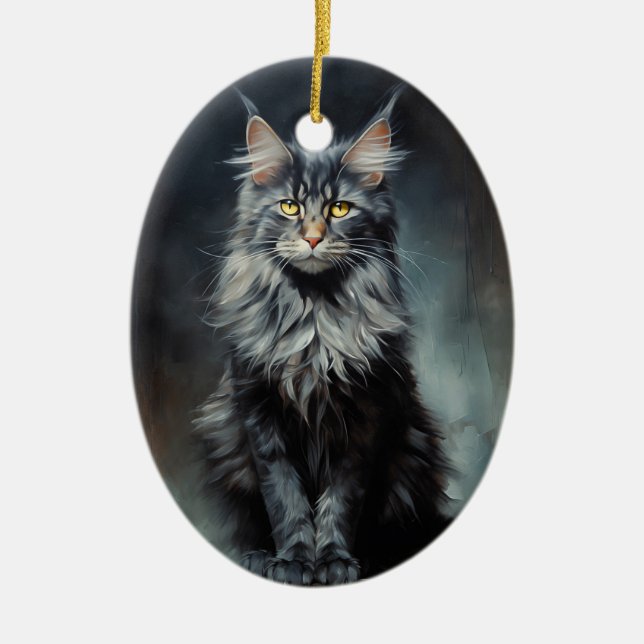 Maine Coon cat Julgransprydnad Keramik (Framsidan)